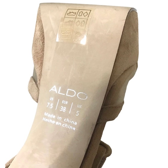 Aldo 7.5 Suede Leather T-Strap Mesh Platform Heels - Picture 10 of 11